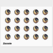Dreamy Moon & Dog Climbing Ladder Ronde Sticker (Vel)