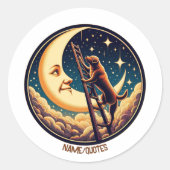 Dreamy Moon & Dog Climbing Ladder Ronde Sticker (Voorkant)