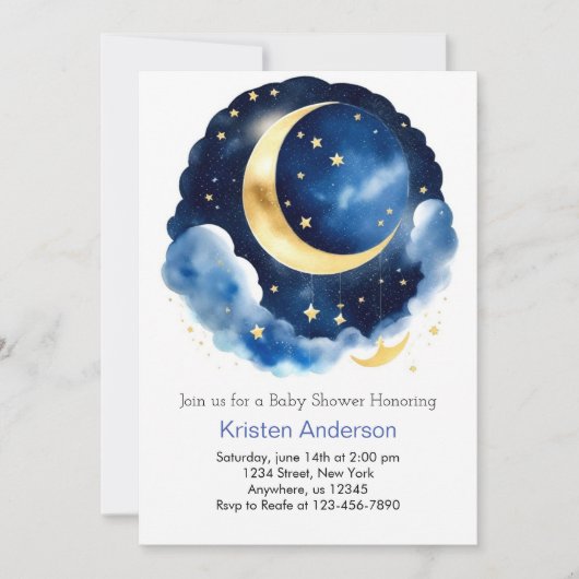 Dreamy Moon en Stars Blue Boy Baby shower Kaart (Voorkant)