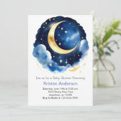 Dreamy Moon en Stars Blue Boy Baby shower Kaart (Staand voorkant)