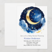 Dreamy Moon en Stars Blue Boy Baby shower Kaart (Voorkant / Achterkant)