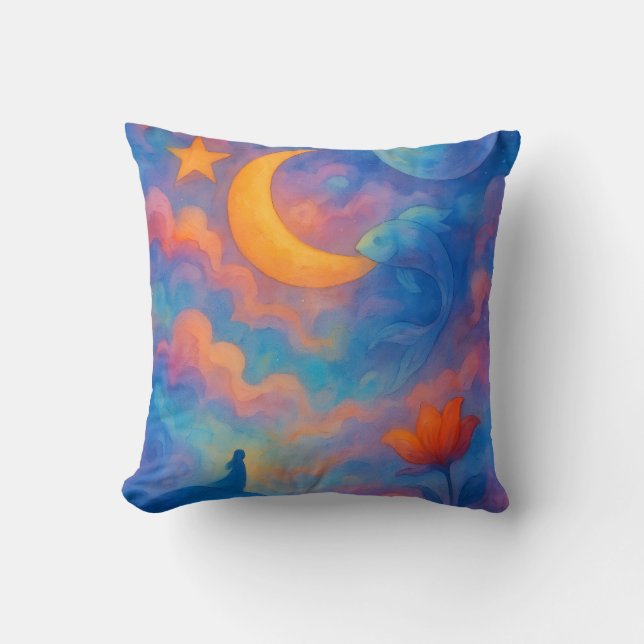 Dreamy Moon & Star Fantasy Watercolor Art Kussen (Voorkant)