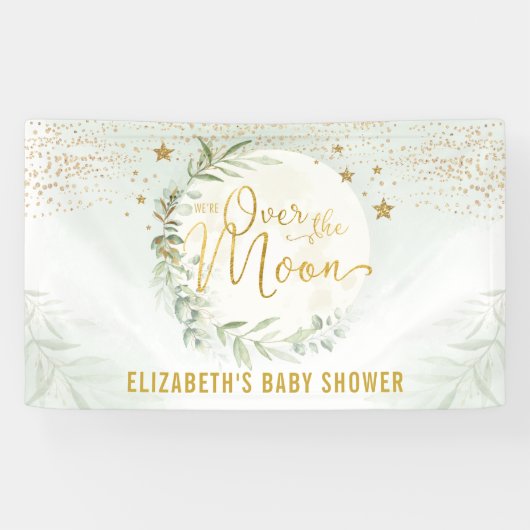 Dreamy Moon Star Green Gold Baby shower Welkom Spandoek (Horizontaal)