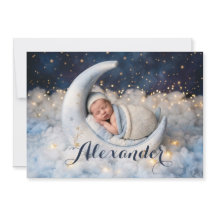Dreamy Moon & Stars Baby Birth Announcement