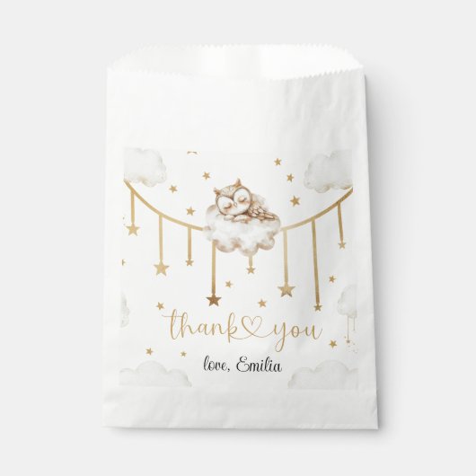 Dreamy Neutral Gold Owl Cloud Baby shower Bedankzakje (Voorkant)