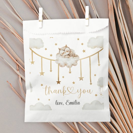 Dreamy Neutral Gold Owl Cloud Baby shower Bedankzakje