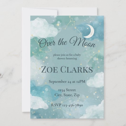 Dreamy Night Sky Baby Boy Shower Invitation Kaart (Voorkant)
