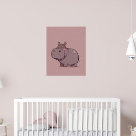 Dreamy Nursery Minimalist Hippo Poster