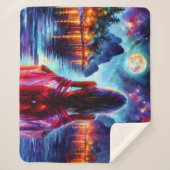 Dreamy ocean beach girl with moon and lights sherpa deken (Voorkant)