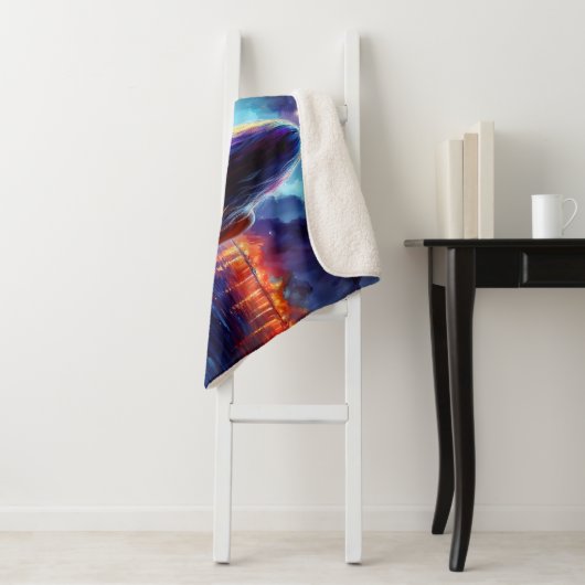 Dreamy ocean beach girl with moon and lights sherpa deken (In situ)