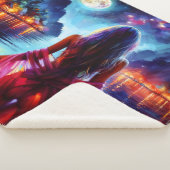 Dreamy ocean beach girl with moon and lights sherpa deken (3/4)