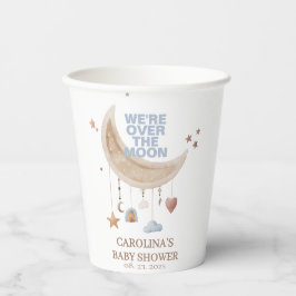 Dreamy Over the Moon blue baby shower Papieren Bekers