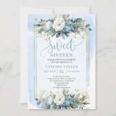 Dreamy Pastel Blue White Floral Sweet Sixteen 16 Kaart (Voorkant)