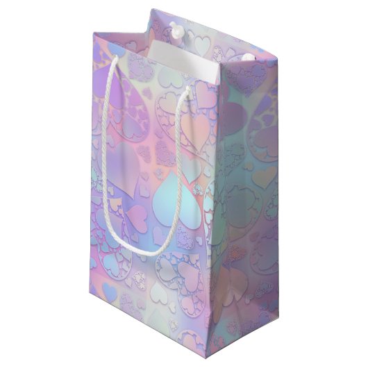 Dreamy Pastel Holographic Heart Cloud Pattern Klein Cadeauzakje (Voorkant Gekanteld)