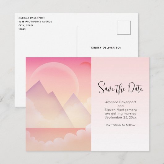 Dreamy Pastel Mountain Landscape Save the Date Uitnodiging Briefkaart (Voorkant / Achterkant)