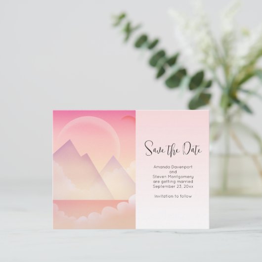 Dreamy Pastel Mountain Landscape Save the Date Uitnodiging Briefkaart (Staand voorkant)