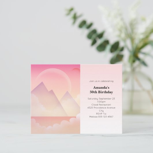 Dreamy Pastel Mountain Landscape Verjaardag Uitnod Briefkaart (Staand voorkant)