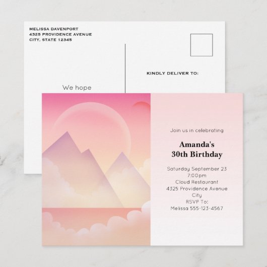 Dreamy Pastel Mountain Landscape Verjaardag Uitnod Briefkaart (Voorkant / Achterkant)