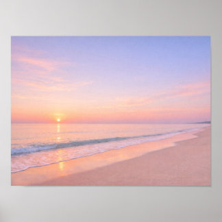 Dreamy Pastel Pink Beach Sunrise Coastal Poster