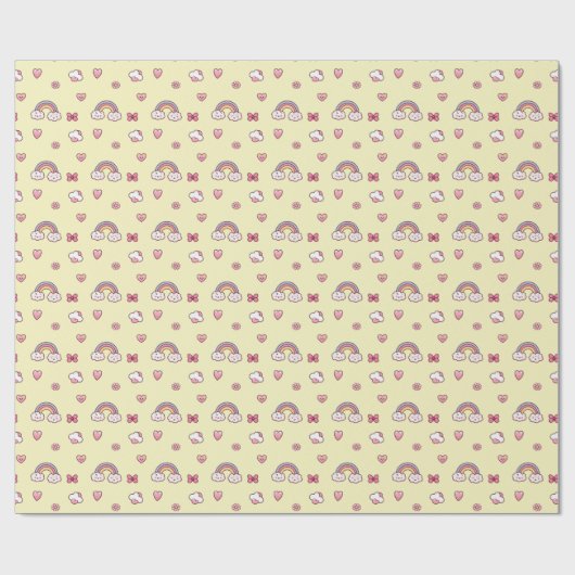 Dreamy Pastel Rainbow – Clouds, Hearts, Flowers Cadeaupapier (Vlak)