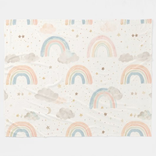 Dreamy Pastel Rainbow Nursery Blanket | Watercolor Fleece Deken (Voorkant (Horizontaal))