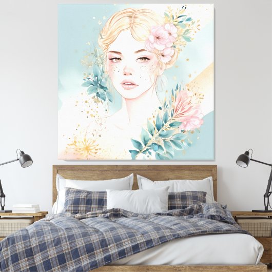 Dreamy Pastel Wall Art Woman Canvas Afdruk (Insitu (Slaapkamer))