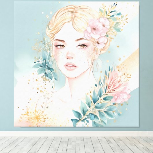 Dreamy Pastel Wall Art Woman Canvas Afdruk (Insitu (Houten vloer))