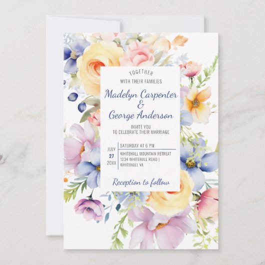 Dreamy Pastel Waterverf Florals Bruiloft Kaart (Voorkant)