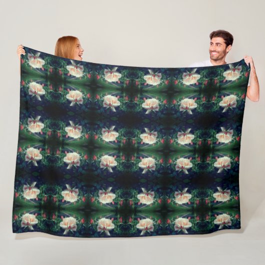 Dreamy perzik Roos en knoppen Abstract Fleece Deken (In situ)