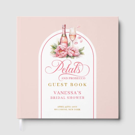 Dreamy petals and prosecco blush gold sign book gastenboek (Voorkant)