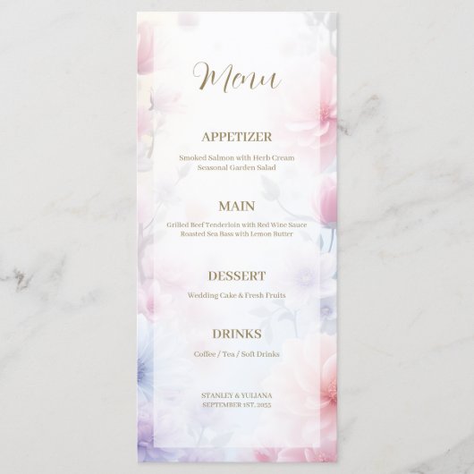 Dreamy Pink Blue Watercolor Fantasy Floral Fine Menu (Voorkant)