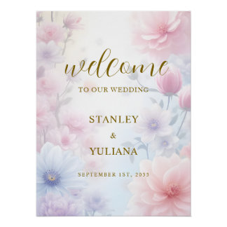 Dreamy Pink Blue Watercolor Fantasy Floral Fine Perfect Poster