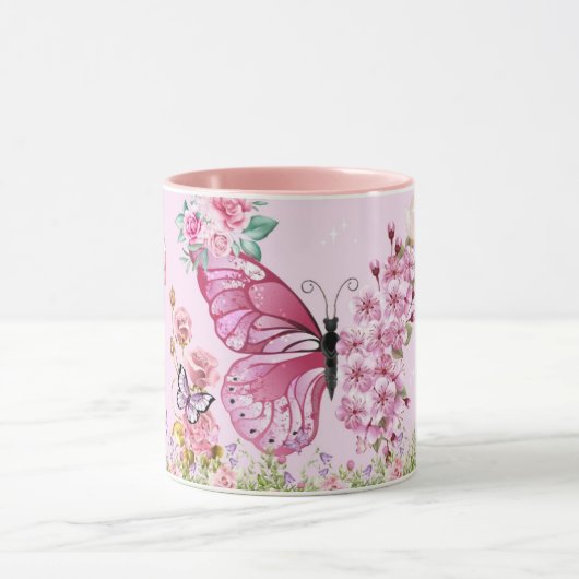 Dreamy Pink Butterfly Mug – Floral Aesthetic Coffe Mok (Midden)