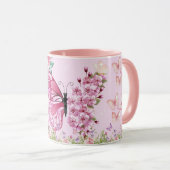 Dreamy Pink Butterfly Mug – Floral Aesthetic Coffe Mok (Voorkant rechts)