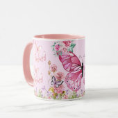 Dreamy Pink Butterfly Mug – Floral Aesthetic Coffe Mok (Voorkant links)