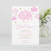 Dreamy Pink Cloud Nine Baby Shower Kaart (Staand voorkant)