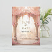 Dreamy Pink Floral Indian Mandap Hindu Wedding Save The Date (Staand voorkant)