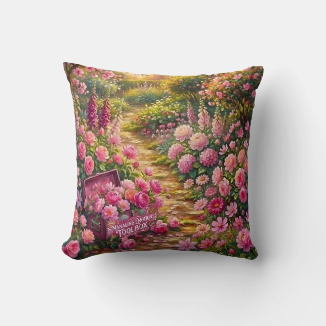 Dreamy Pink Flower Garden Path Painting Kussen (Voorkant)