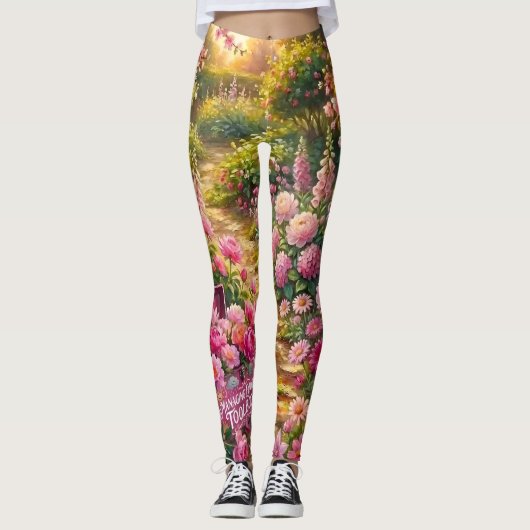 Dreamy Pink Flower Garden Path Painting Leggings (Voorkant)