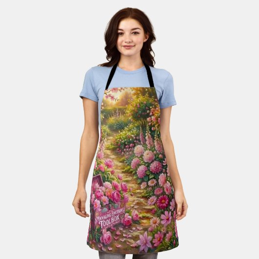 Dreamy Pink Flower Garden Path Painting Schort (Gedragen)