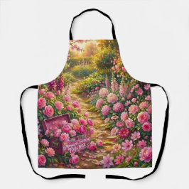 Dreamy Pink Flower Garden Path Painting Schort