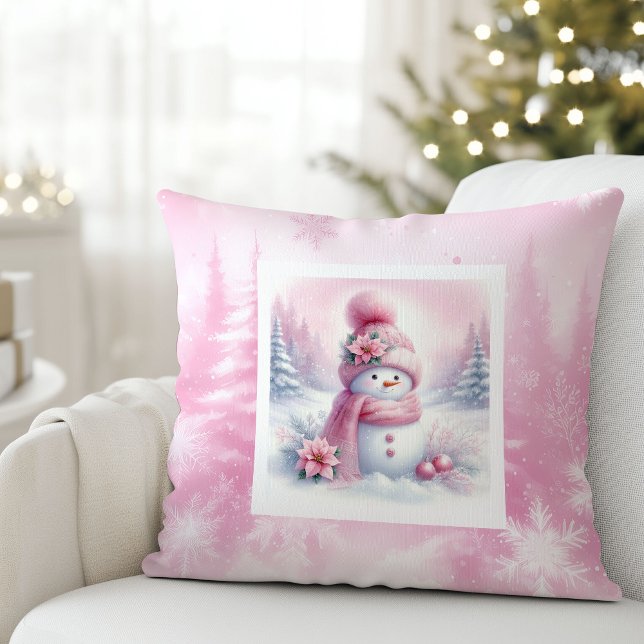 Dreamy Pink Forest Pillow Pinkmas Snowman Gift Kussen (Dreamy Pink Forest Pillow Pinkmas Snowman Gift)