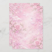 Dreamy Pink Rose Floral Pattern Pearls Bows Sparks Kaart (Voorkant / Achterkant)