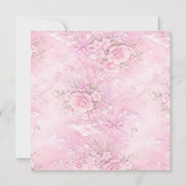 Dreamy Pink Rose Floral Pearls Bows Sparkle Pastel (Voorkant)