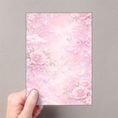 Dreamy Pink Rose Floral Pearls Bows Sparkle Pastel Acryl Uitnodigingen (Insitu (Draagbaar))