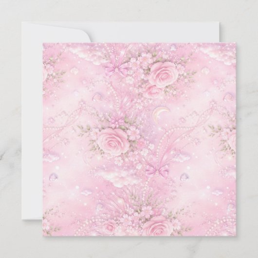 Dreamy Pink Rose Floral Pearls Bows Sparkle Pastel Bedankkaart (Voorkant)