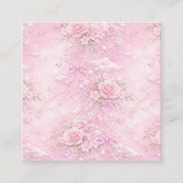 Dreamy Pink Rose Floral Pearls Bows Sparkle Pastel Informatiekaartje