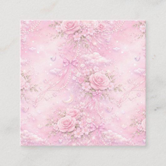 Dreamy Pink Rose Floral Pearls Bows Sparkle Pastel Informatiekaartje (Voorkant)