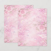 Dreamy Pink Rose Floral Pearls Bows Sparkle Pastel RSVP Kaartje (Voorkant / Achterkant)