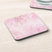 Dreamy Pink Rose Floral Pearls Bows Sparkles Bier Onderzetter (Linkerzijde)